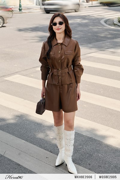 Hiển thị chi tiết cho Áo khoác da kèm đai Ảnh của Áo khoác da kèm đai